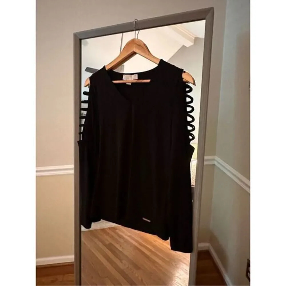 Michael Kors Black Blouse Cold Shoulder Size XS